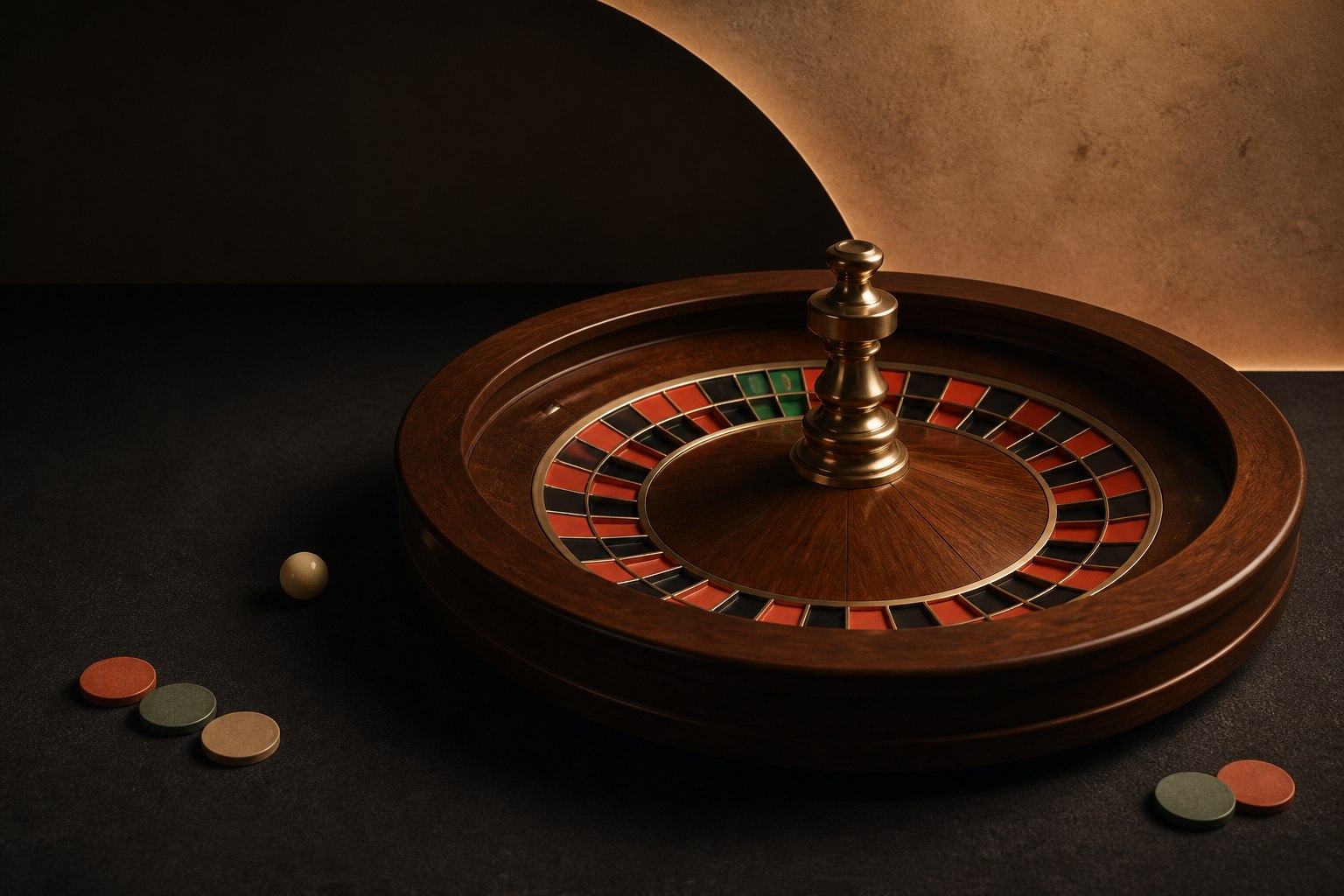 Single-zero roulette wheel arranged as an editorial still life
